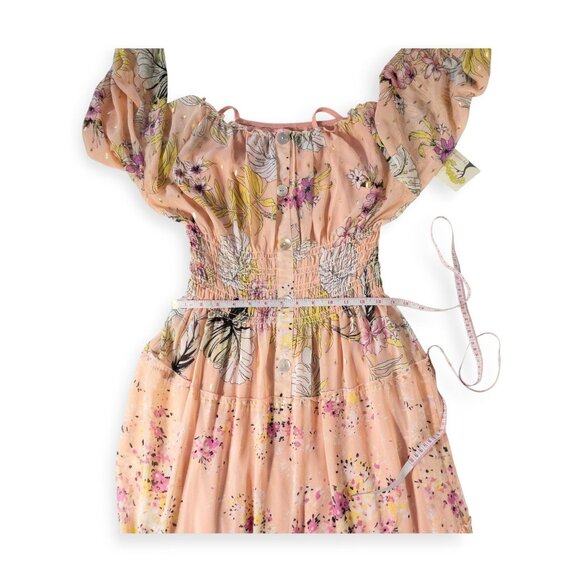 Floral Boho Maxi Dress By Fig & Flower  Smocked Waist Button-Down Puff Sleeves - Picture 6 of 11